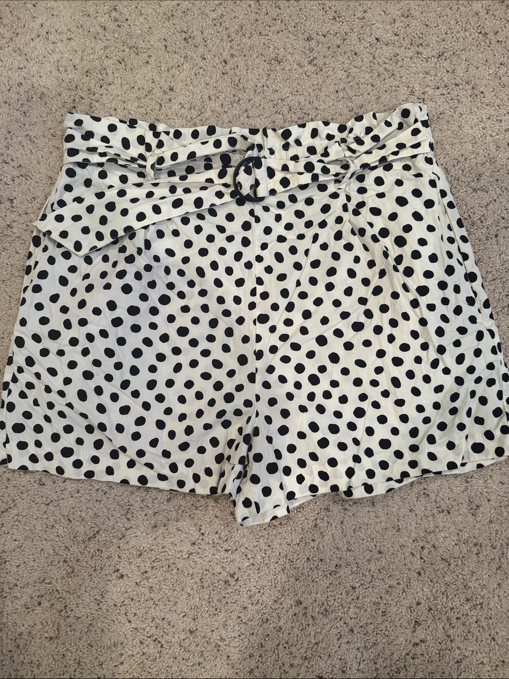 Zara Black Polka Dot Tie-Waist Shorts on White